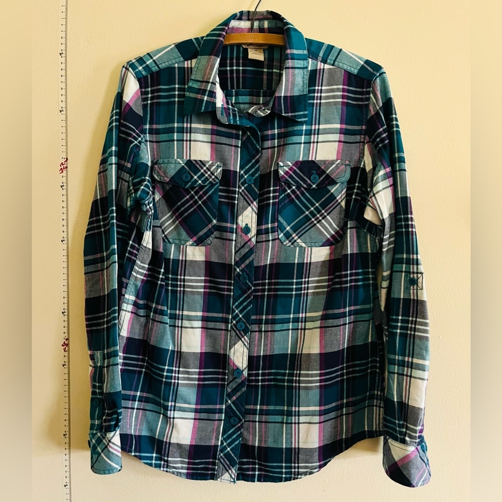 Duluth Trading Co Plaid Button Down Flannel - Blue, Purple, White